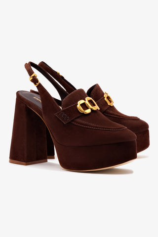 Slingback Plataforma Harrington Hi Camurça Marrom