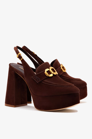 Slingback Plataforma Harrington Hi Camurça Marrom