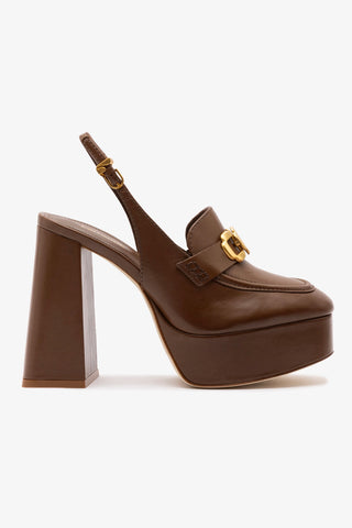 Slingback Plataforma Harrington Hi Couro Marrom