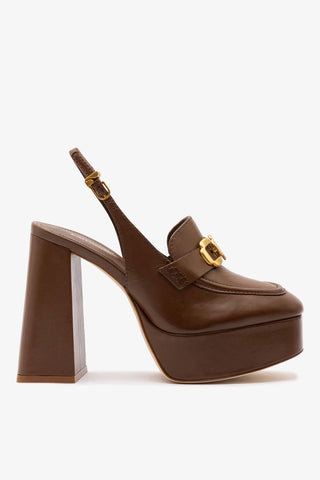 Slingback Plataforma Harrington Hi Couro Marrom