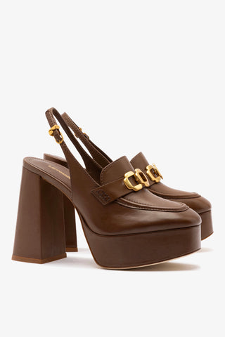 Slingback Plataforma Harrington Hi Couro Marrom