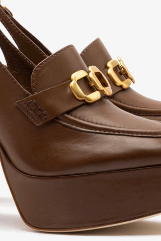 Slingback Plataforma Harrington Hi Couro Marrom