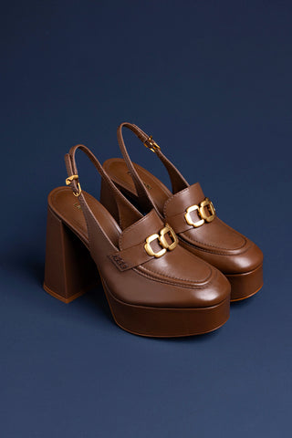 Slingback Plataforma Harrington Hi Couro Marrom