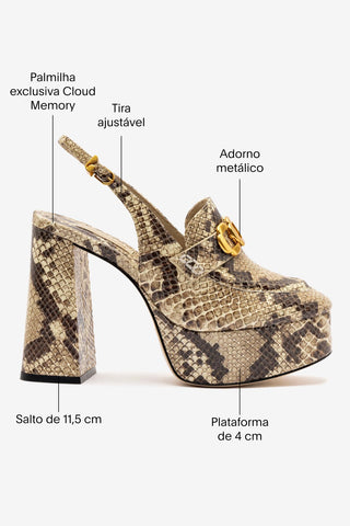 Slingback Plataforma Harrington Hi Couro Cobra Bege Womens - Shoes - Loafers Larroudé