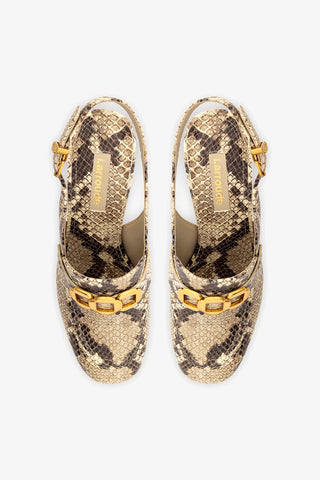 Slingback Plataforma Harrington Hi Couro Cobra Bege Womens - Shoes - Loafers Larroudé