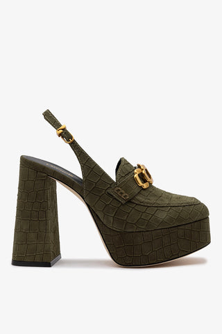 Slingback Plataforma Harrington Hi Camurça Croco Verde Pump Larroudé
