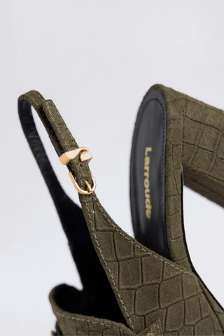Slingback Plataforma Harrington Hi Camurça Croco Verde Pump Larroudé