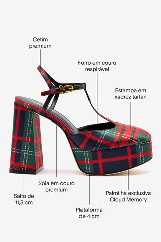 Sandália Plataforma Pixie Cetim Estampado Verde e Vermelho