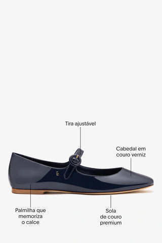 Sapatilha Blair Couro Verniz Azul Flat Larroudé