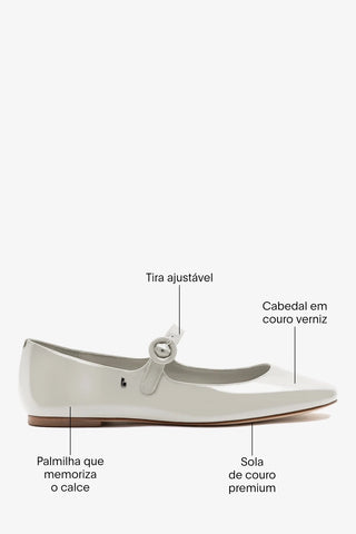 Sapatilha Blair Couro Verniz Cinza-claro Ballet Larroudé