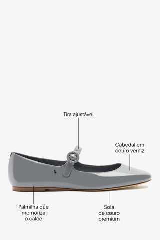 Sapatilha Blair Couro Verniz Cinza-titânio Ballet Larroudé