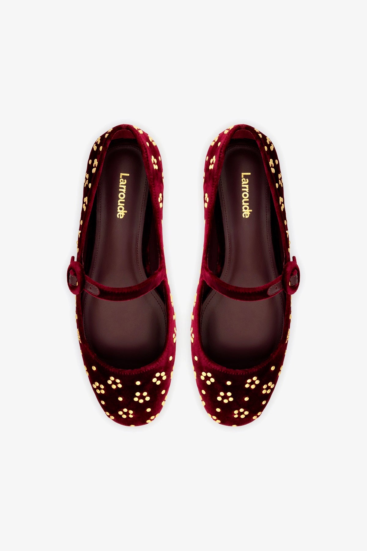 Blair Ballet Flat In Wine Velvet and Gold Studs