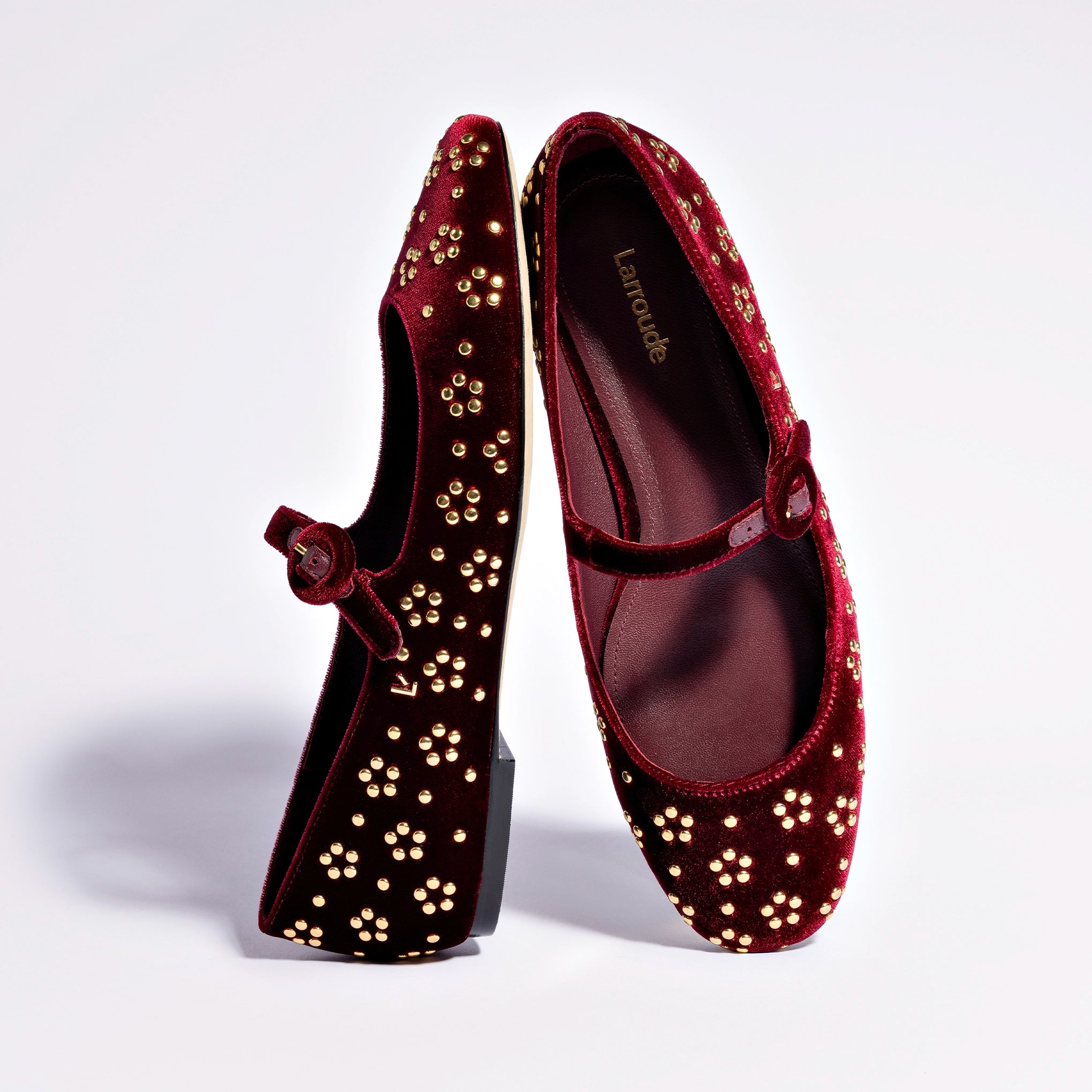 Blair Ballet Flat In Wine Velvet and Gold Studs