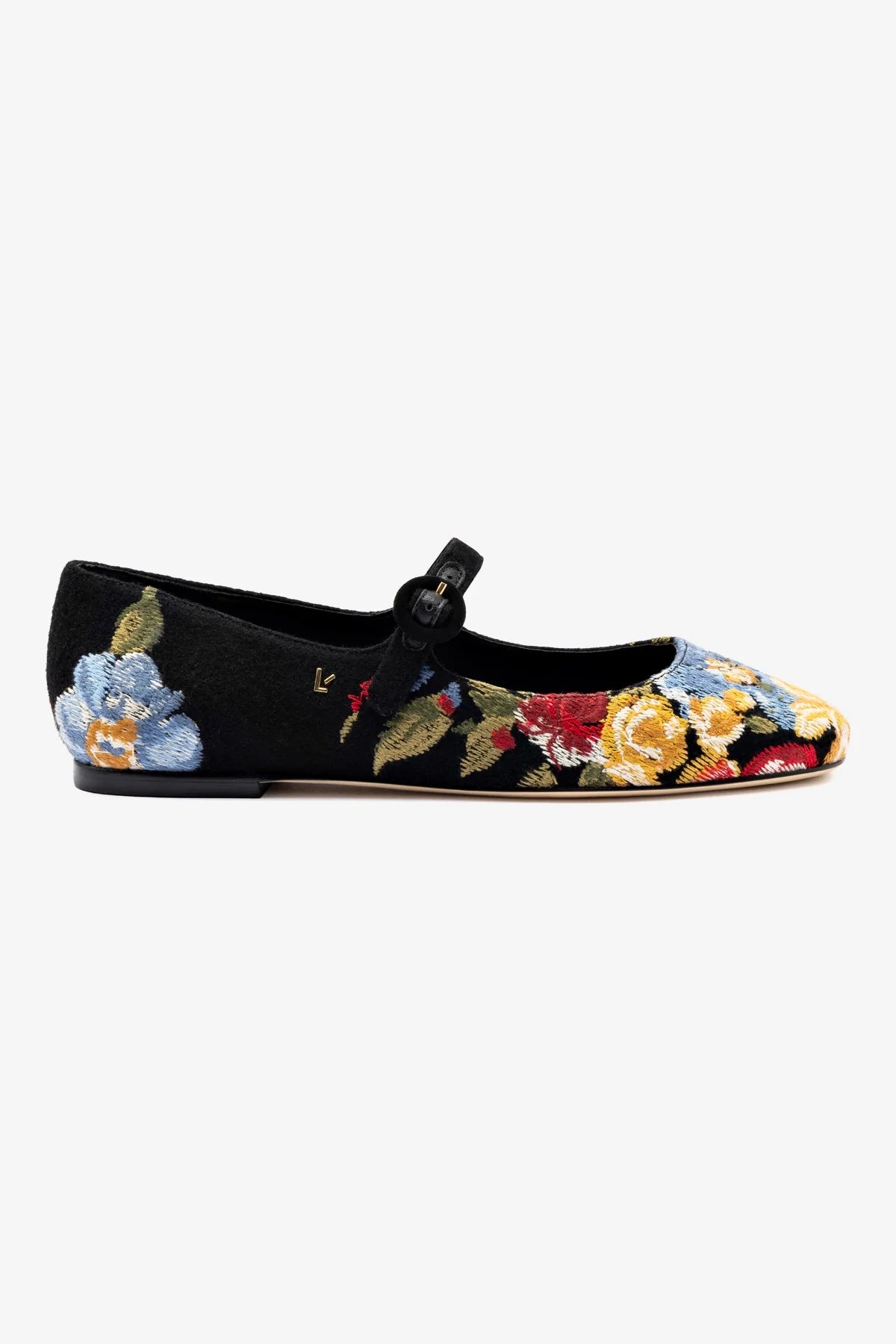 Larroudé x Markarian Flat In Floral Wool and Black Embroidery