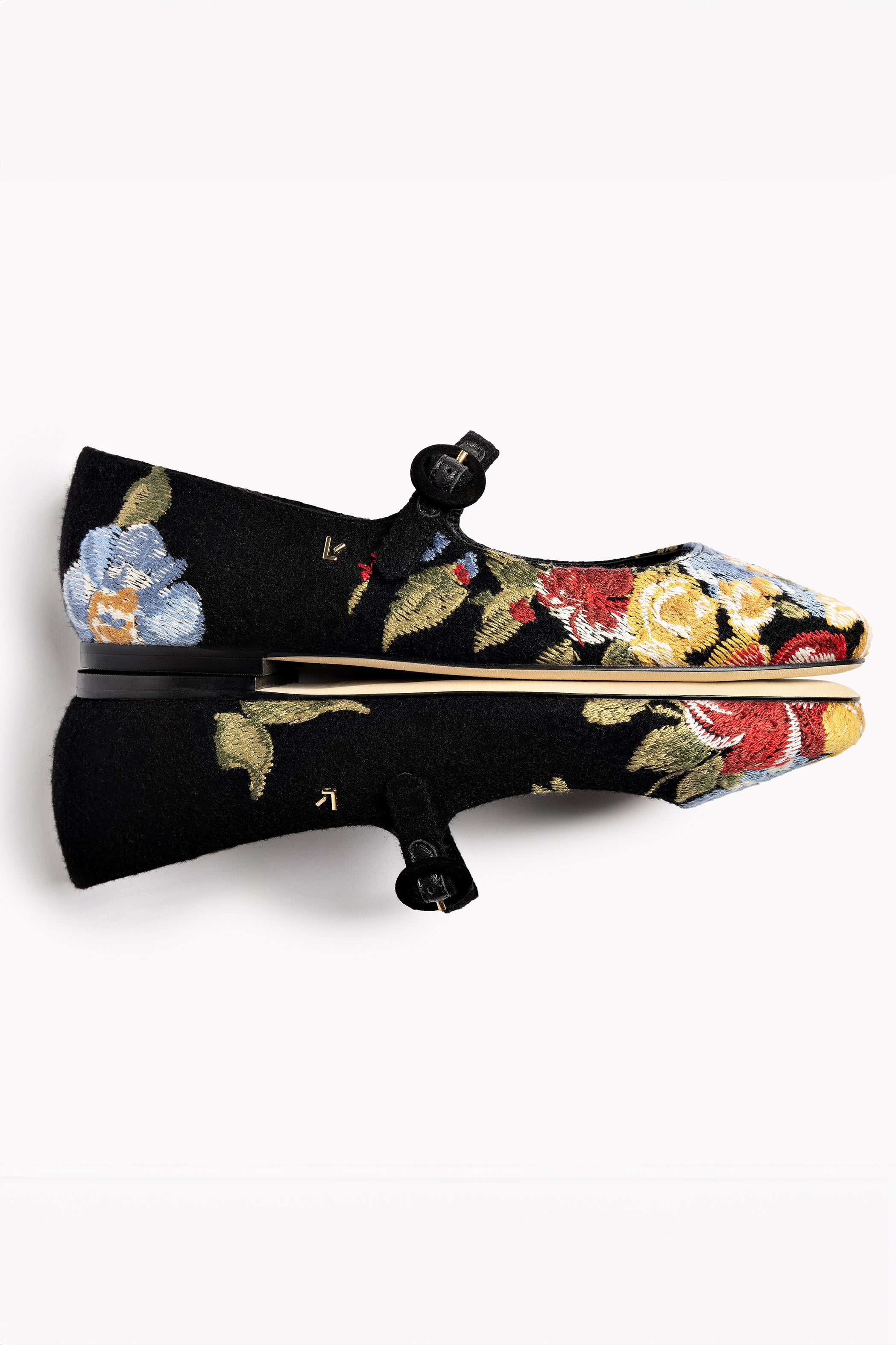 Larroudé x Markarian Flat In Floral Wool and Black Embroidery