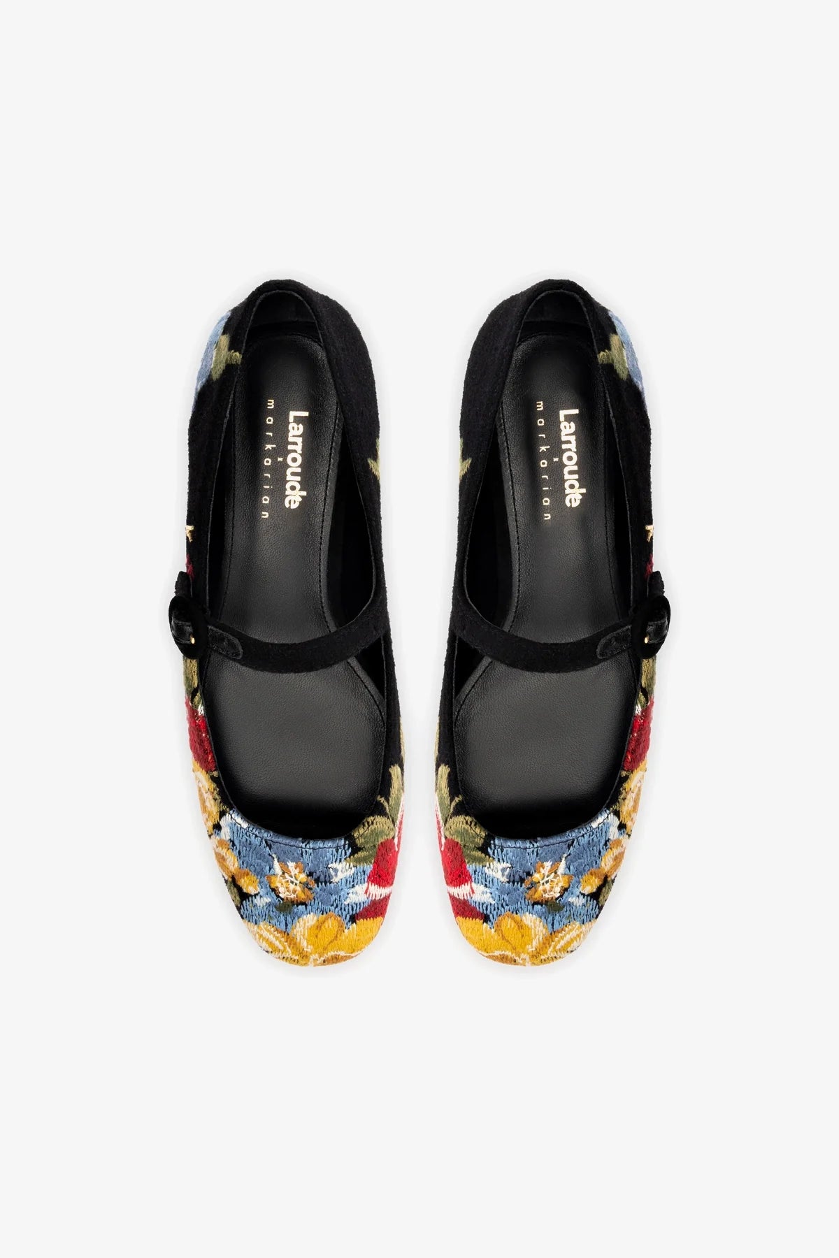 Larroudé x Markarian Flat In Floral Wool and Black Embroidery