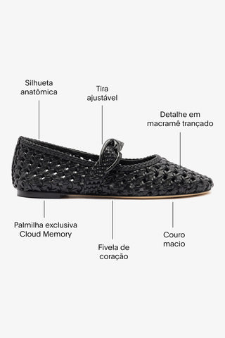 Sapatilha Verona Macramê Couro Preto