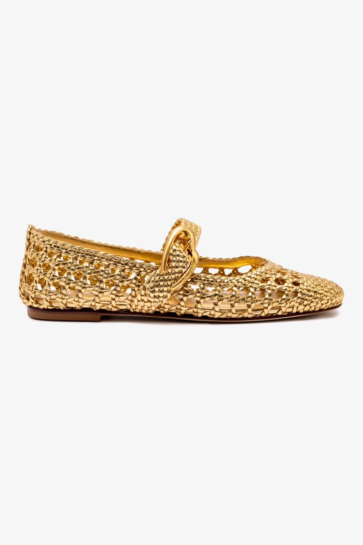 Verona Macrame Ballet Flat In Gold Metallic Leather