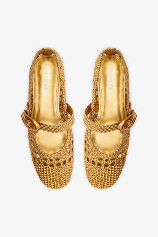 Sapatilha Verona Macramê Couro Dourado
