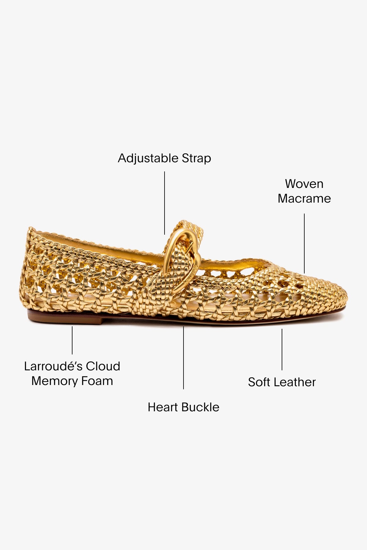 Verona Macrame Ballet Flat In Gold Metallic Leather