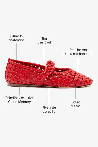 Sapatilha Verona New Macramê Couro Vermelho