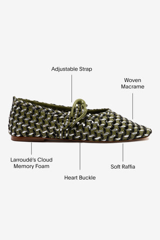 Verona Macrame Ballet Flat In Seaweed, Black and Silver Metallic Leather