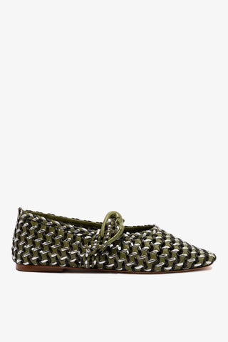 Sapatilha Verona New Macramê Couro Verde Preto e Prateado Ballerina Larroudé