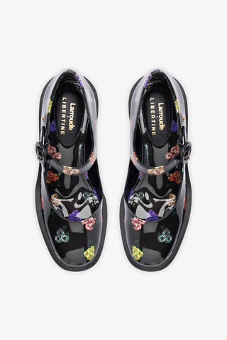 Larroudé x Libertine: Scarpin Plataforma Olivia Couro Verniz Estampado Preto Womens - Shoes - Pumps Larroudé x Libertine