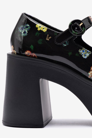 Larroudé x Libertine: Scarpin Plataforma Olivia Couro Verniz Estampado Preto
