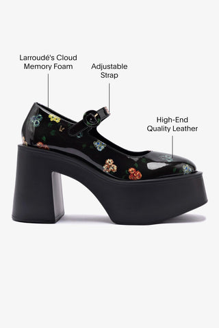 Larroudé x Libertine: Scarpin Plataforma Olivia Couro Verniz Estampado Preto