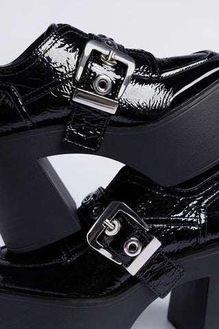 Mocassim Plataforma Stewart Couro Verniz Preto Loafer Larroudé