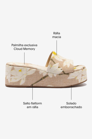 Mule Alex Ráfia Estampada Bege