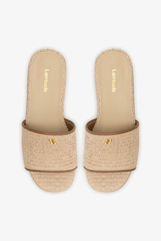 Mule Alex Ráfia Bege e Couro Marrom