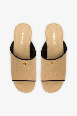 Mule Charli Ráfia Bege e Camurça Preto