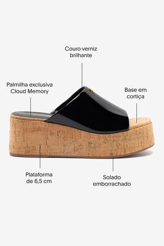 Mule Charli Couro Verniz Preto