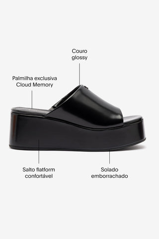 Mule Charli Box Couro Preto