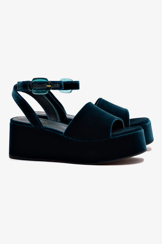 Sandália Flatform Charli Veludo Azul