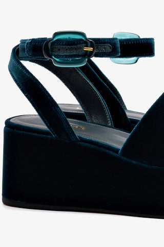 Sandália Flatform Charli Veludo Azul