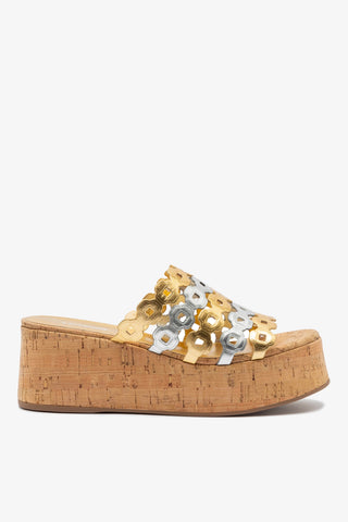 Mule Charli Couro Dourado e Prateado