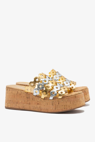 Mule Charli Couro Dourado e Prateado