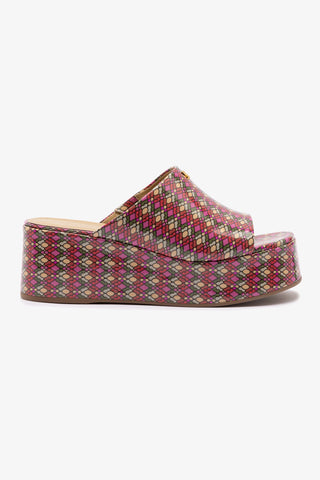 Mule Charli Couro Verniz Estampado Rosa