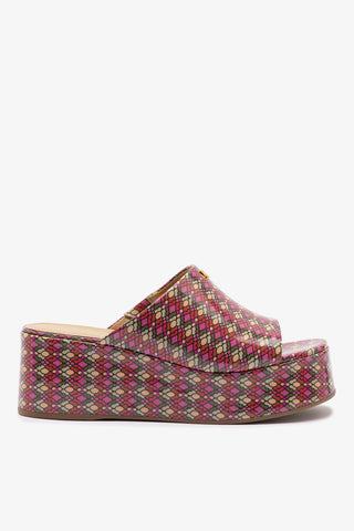 Mule Charli Couro Verniz Estampado Rosa