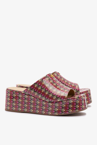 Mule Charli Couro Verniz Estampado Rosa