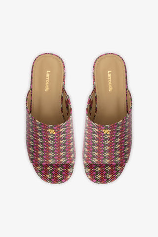 Mule Charli Couro Verniz Estampado Rosa