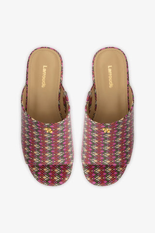 Mule Charli Couro Verniz Estampado Rosa