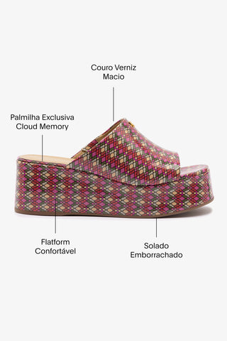 Mule Charli Couro Verniz Estampado Rosa