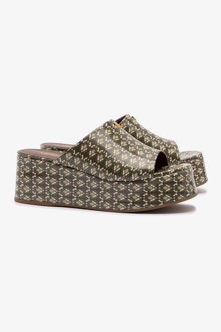 Mule Charli Couro Verniz Estampado Verde