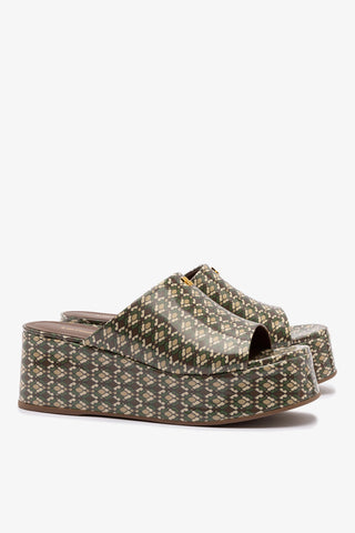Mule Charli Couro Verniz Estampado Verde
