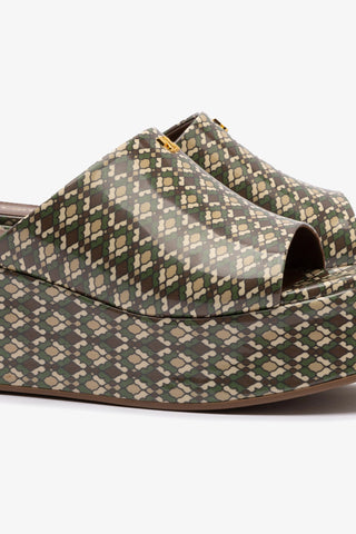 Mule Charli Couro Verniz Estampado Verde