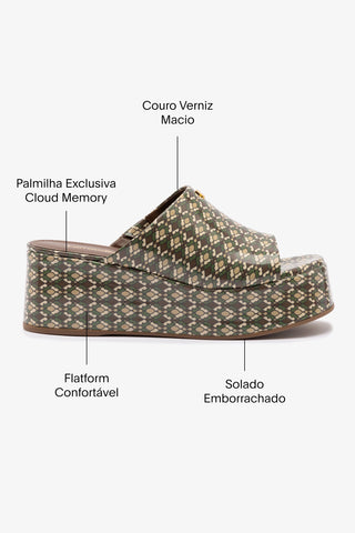 Mule Charli Couro Verniz Estampado Verde